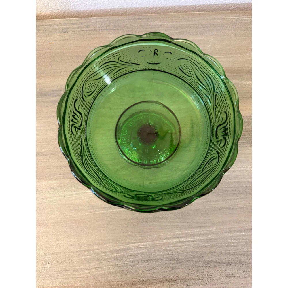 Vintage E.O. Brody Co. Emerald Green Pedestal Glass Bowl Candy Dish MCM